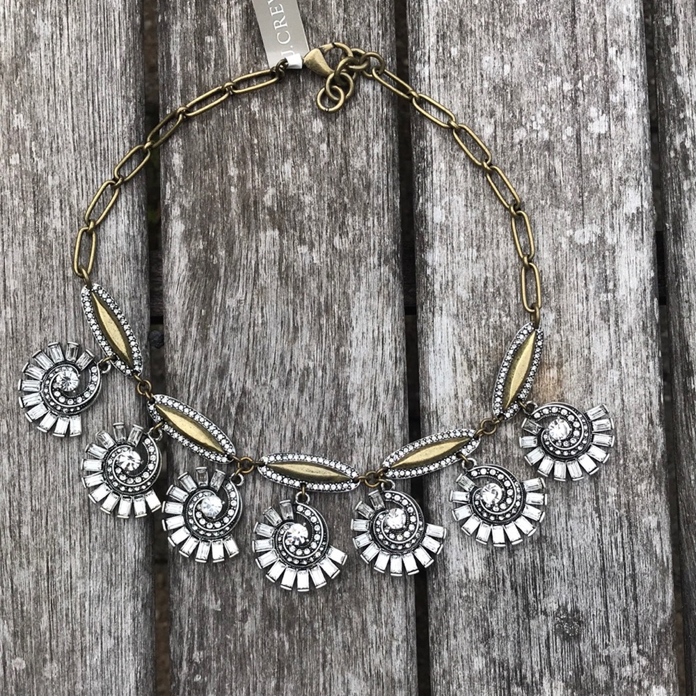 J Crew NWT brass and crystal necklace